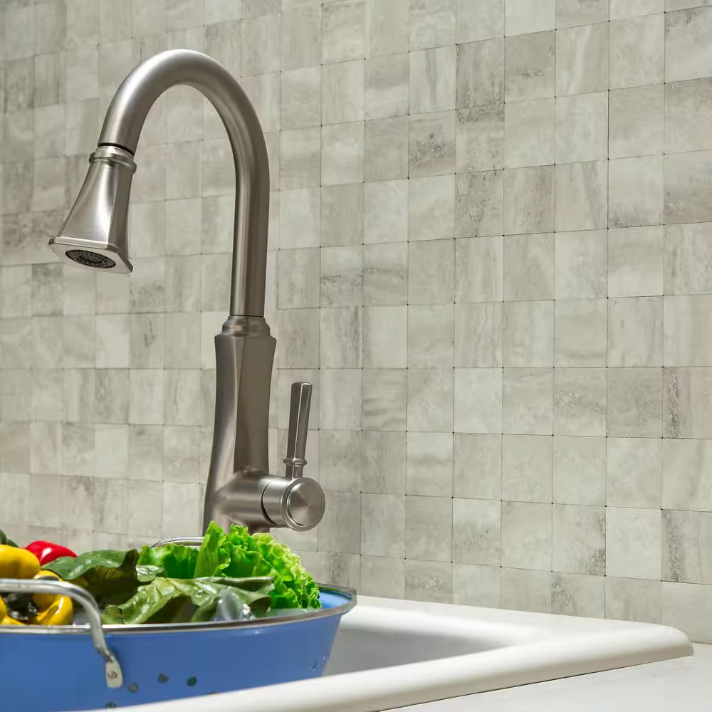 Bone Porcelain 12 In. X 12.875 In. Metal and Composite Peel and Stick Tile Backsplash (1.07 Sq. Ft./Pack)