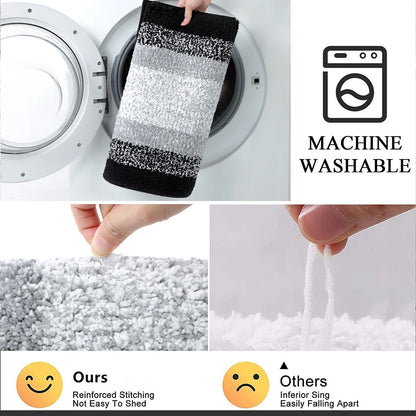 3 Piece Bath Rug Set Microfiber Washable Non Slip Bathroom Rug and Mat Set, Black