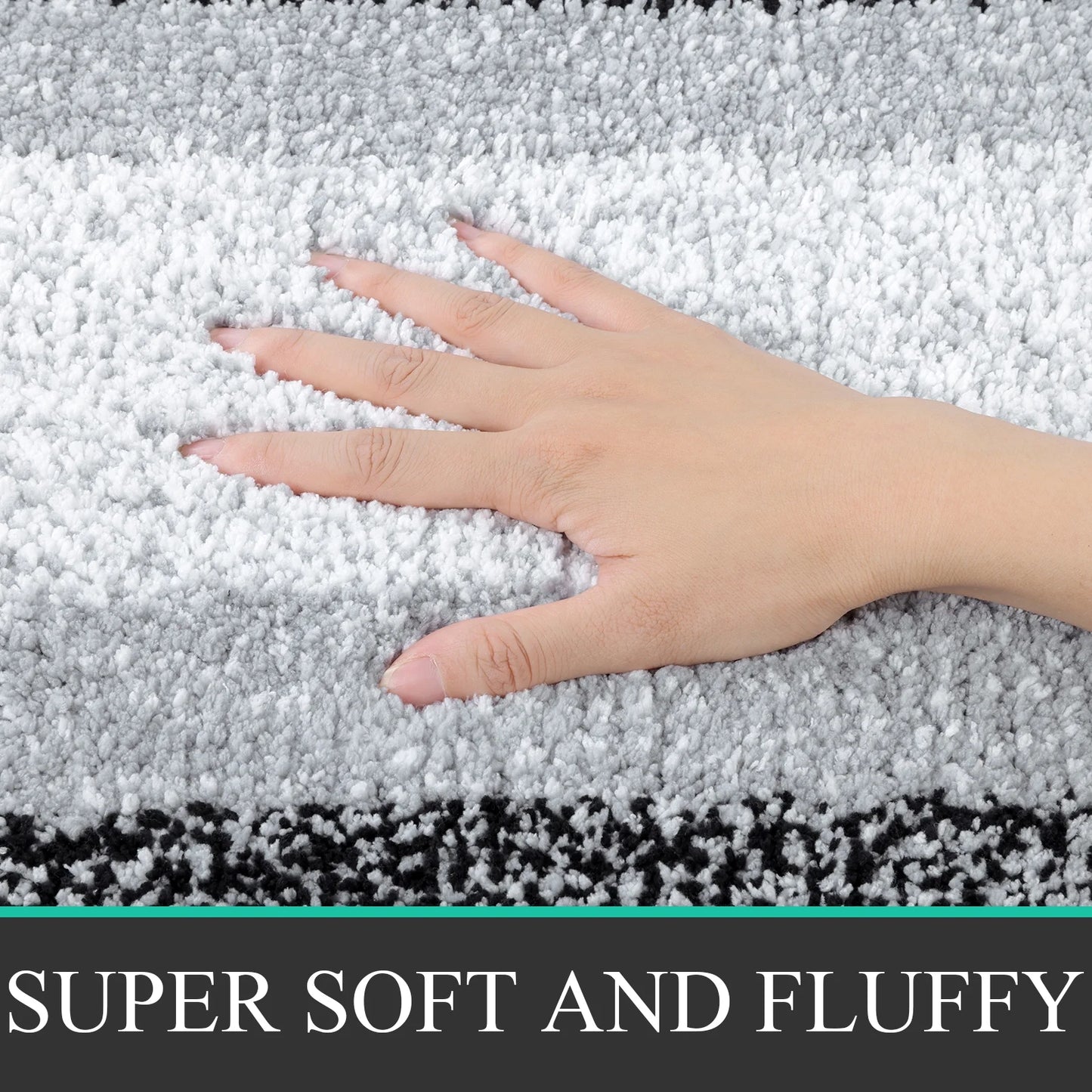 3 Piece Bath Rug Set Microfiber Washable Non Slip Bathroom Rug and Mat Set, Black