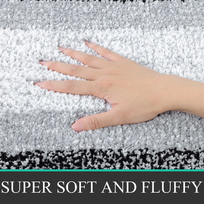 3 Piece Bath Rug Set Microfiber Washable Non Slip Bathroom Rug and Mat Set, Black