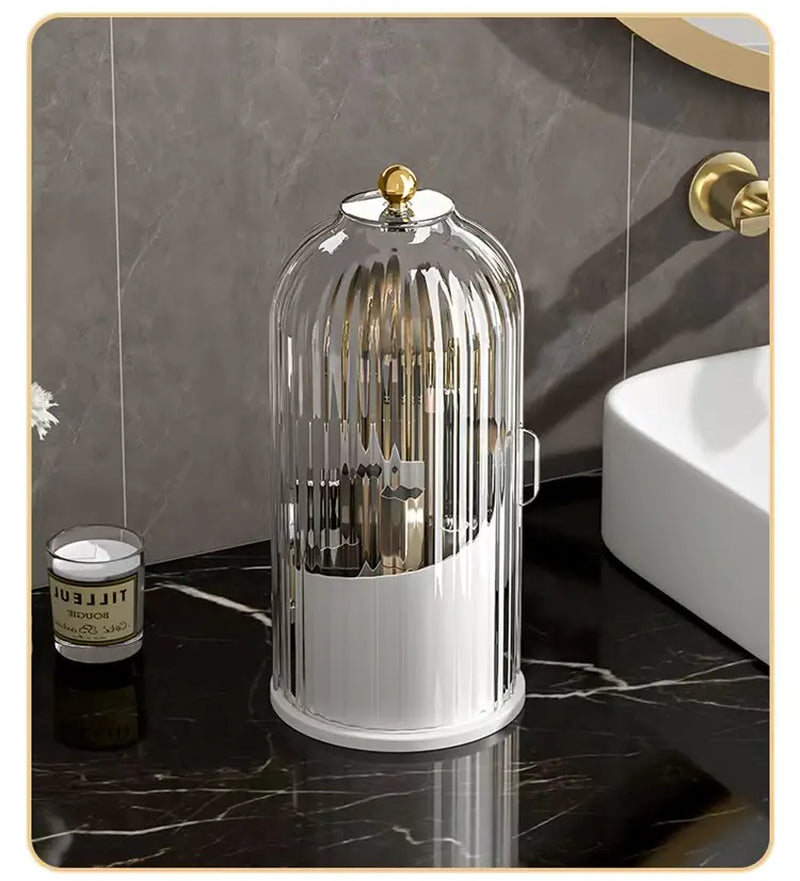 Concealed Toothbrush Holder, Rotating Bathroom Organizer Countertop, Toothbrush Holders with Cover, Bathroom Counter Organizer with Covered Makeup Brush Holder (1Pcs White)