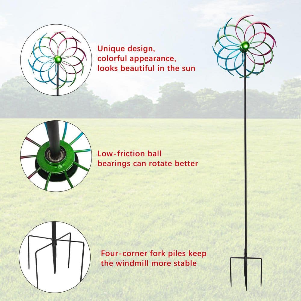 Wind Spinner with 360-Degree Rotation and Ground Stakes for Garden, Colorful