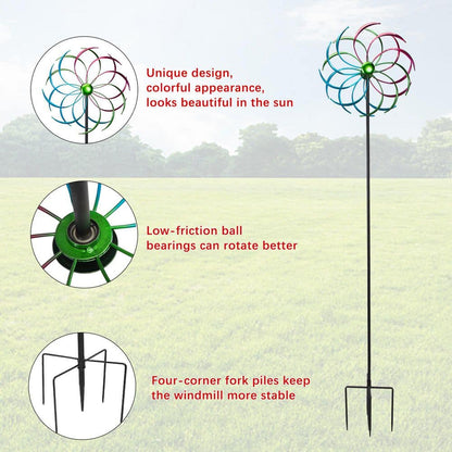 Wind Spinner with 360-Degree Rotation and Ground Stakes for Garden, Colorful